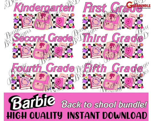 Back To School Bundle Barb Doll Girl Png Groovy Sublimation Retro Hippie Digital Design