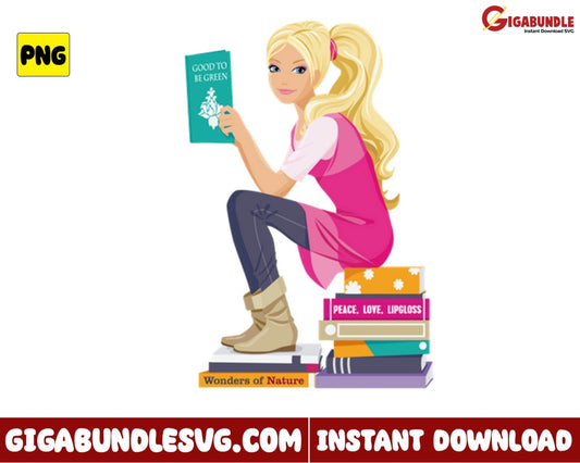 Barbie And Book Png Style Fashion Brand Doll Cartoon - Instant Download
