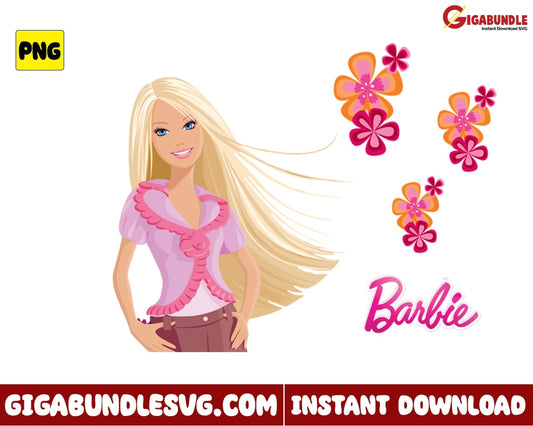 Barbie With Flower Png Doll Movie Cartoon - Instant Download