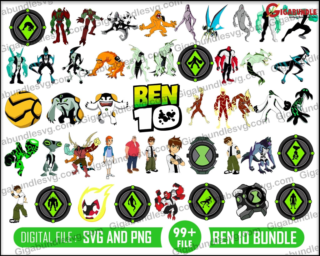 Ben 10 Svg Ben Images Characters Png Printable Transparent Backgrounds Instant Download
