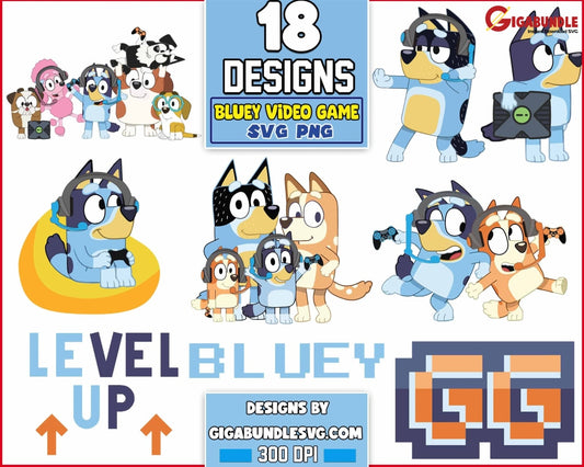 Blu-Ey Svg Video Game Bundle Bluey Png