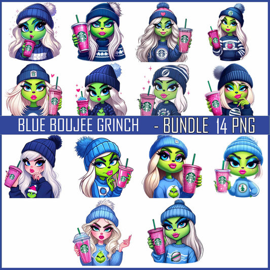 Blue Boujee Grinch Girls Coffee Bundle Png, Christmas Png