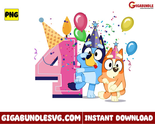 Bluey 4Th Birthday Png And Bingo Disney - Instant Download