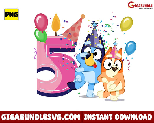 Bluey 5Th Birthday Png And Bingo Disney - Instant Download