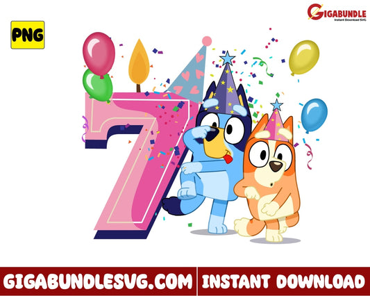 Bluey 7Th Birthday Png And Bingo Disney - Instant Download