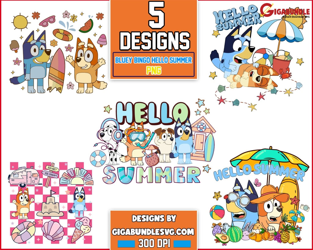 Bluey Bingo Hello Summer Png And Heeler Family Beach Vibes Instant Download