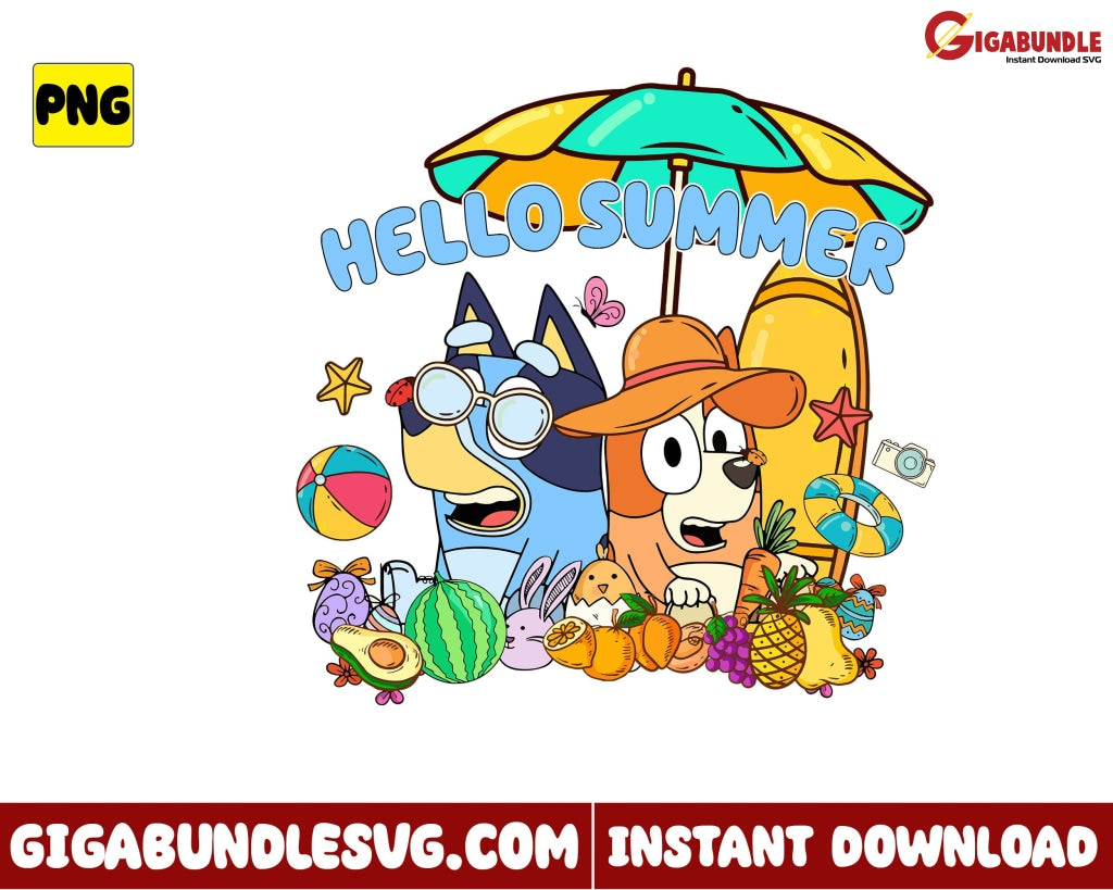 Bluey Bingo Hello Summer Svg Dog Cartoon - Instant Download