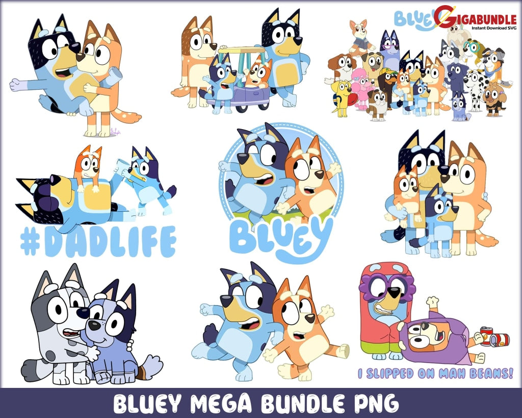 Bluey Family Png Dadlife Png Trendy Blue Dog Design Bundle Instant Download