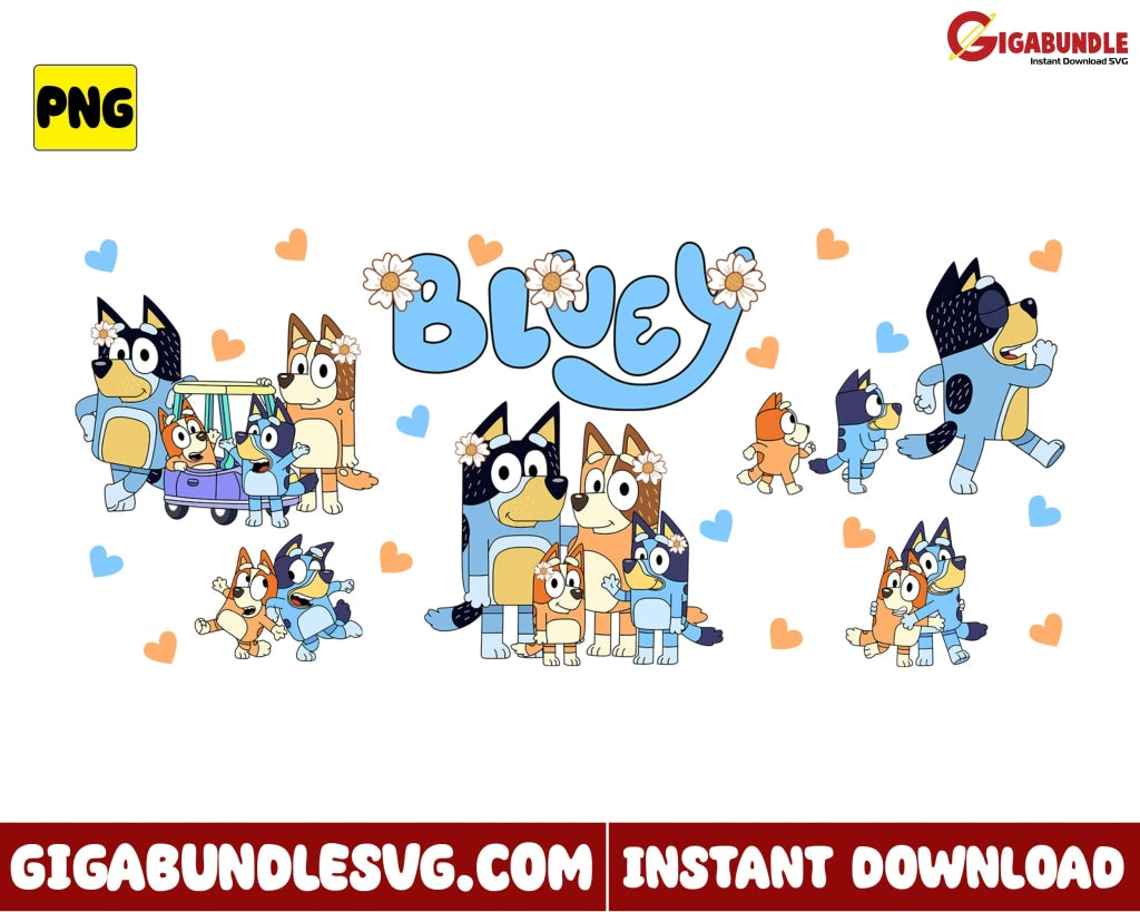 Bluey Family Svg Heart Dog Cartoon - Instant Download