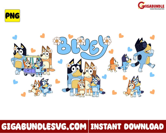 Bluey Family Svg Heart Dog Cartoon - Instant Download