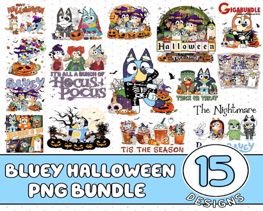 Bluey Halloween Sublimation Png Bundle & Co Png Costume Trick Or Treat Witches Horror