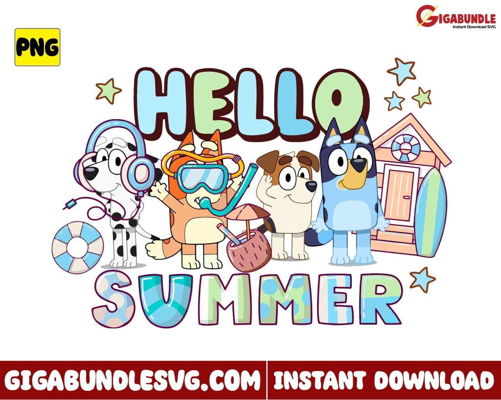 Bluey Hello Summer Svg And Friends Dog Cartoon - Instant Download