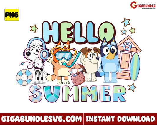 Bluey Hello Summer Svg And Friends Dog Cartoon - Instant Download