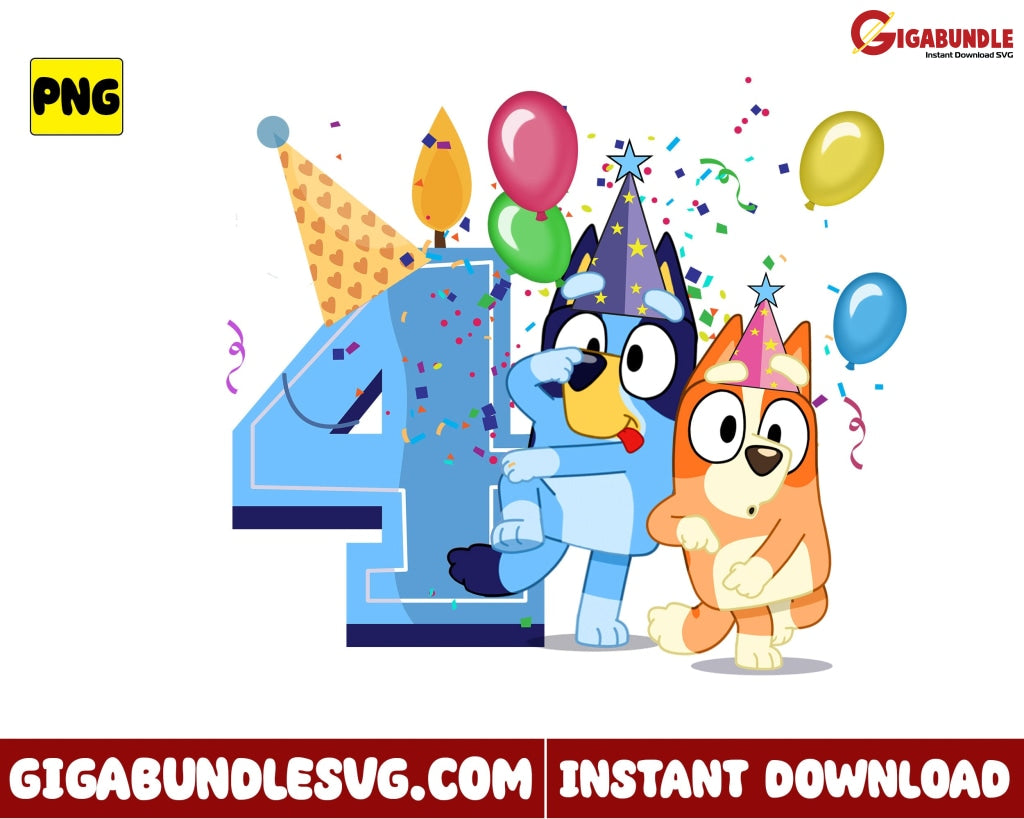 Bluey Png 4Th Birthday And Bingo Disney - Instant Download