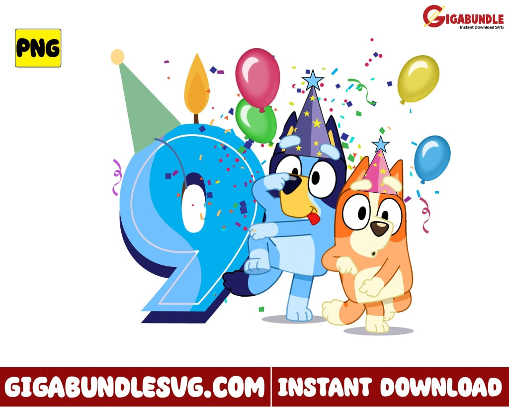 Bluey Png 9Th Birthday And Bingo Disney - Instant Download