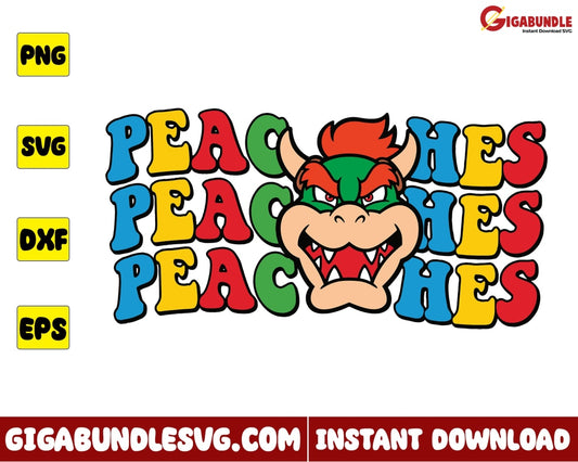 Bowser Svg Peaches I Love You Super Mario Cartoon - Instant Download