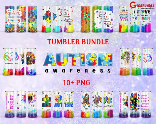 Bundle 10 Autism 20Oz Skinny Straight&tapered Designs Sublimation Tumbler Designs Tumbler Png