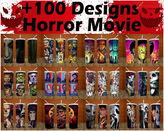 Bundle +100 Design 20Oz Tumbler Png- Horror Movie Template-Halloween Seamless Sublimation