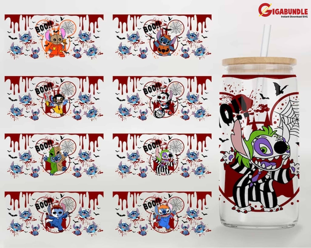 Horror Characters 16 Oz Libbey Glass Can Wrap Svg, Halloween