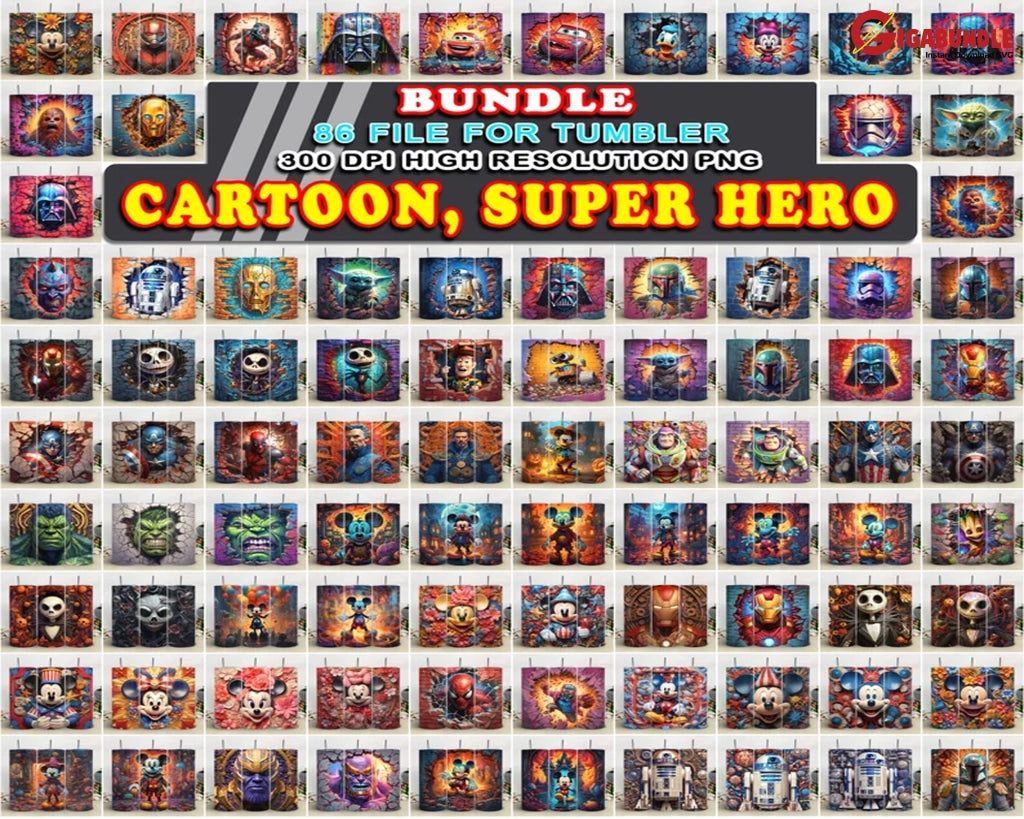 Bundle 80+ File Cartoon And Super Hero Tumbler Wrap Png 3D
