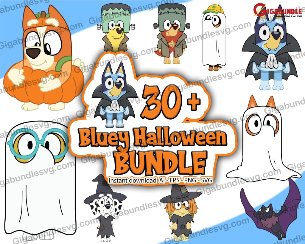 Bundle Bluey Halloween Svg Vector Bluey Heeler Cutfile Clipart Bundle Silhouette Birthday Cut