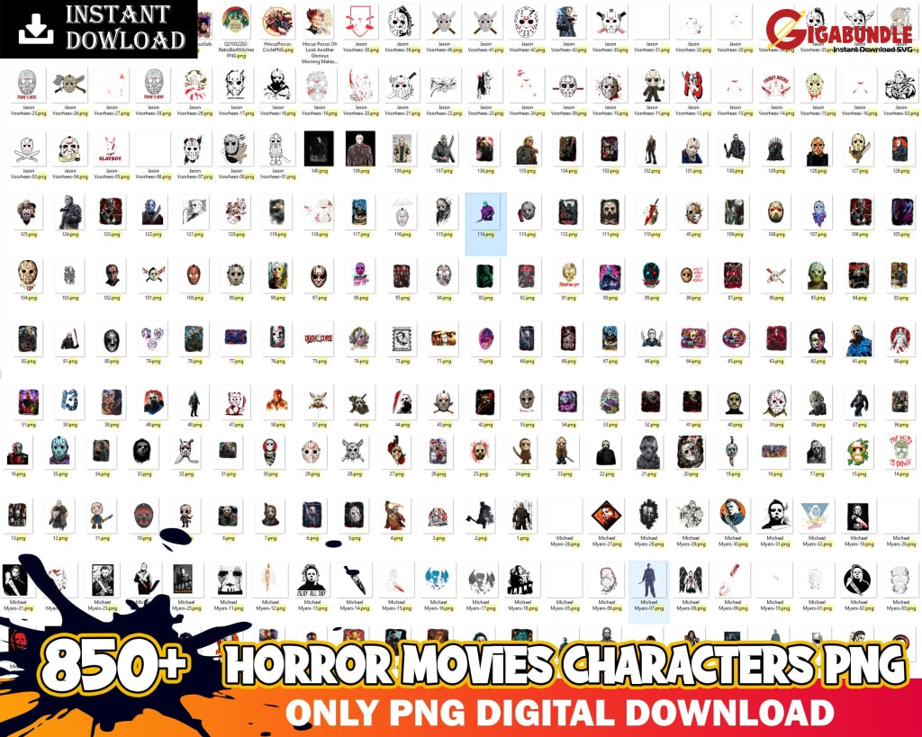 Bundle Halloween - Horror 850 Png Movies Happy Sublimated Printing Printable Digital Png Download.