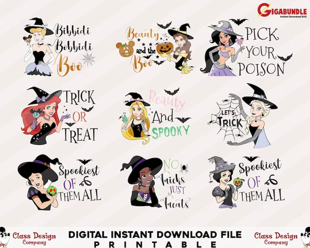 Bundle Halloween Princess Svg Spooky Vibes Bat Witch Png Files For Cricut Sublimation