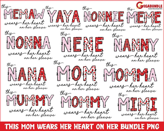 Bundle This Mom Wears Her Heart On Sleeve Png Happy Valentines Gift Mama Valentine Trendy