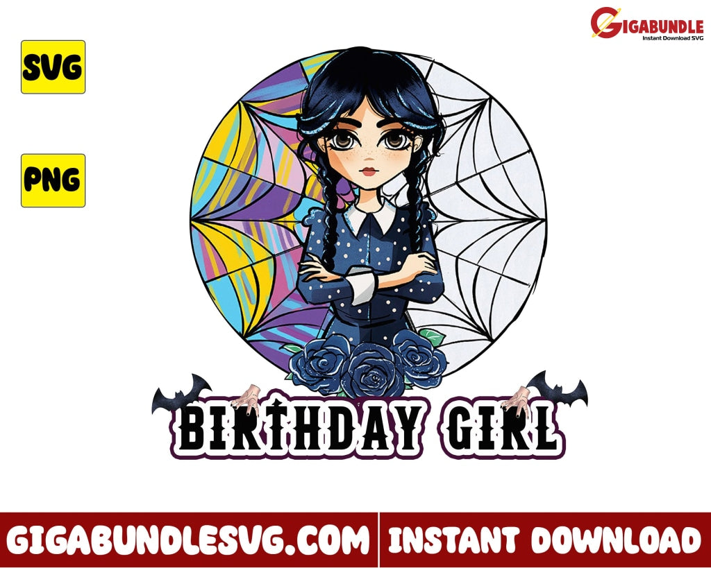 Chibi Wednesday Addams Svg Birthday Girl - Instant Download