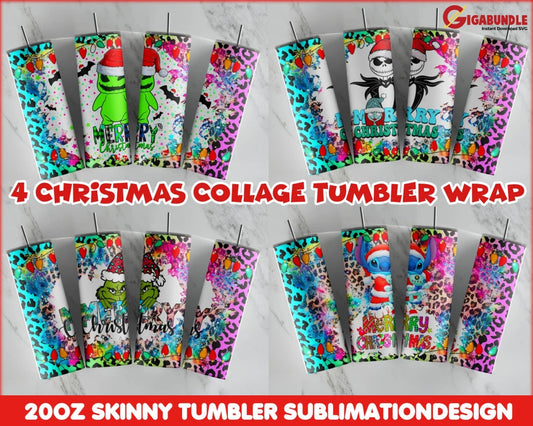 Christmas Collage Tumbler Wrap | 20Oz Skinny Bundle Cartoon Funny Design Png Digital