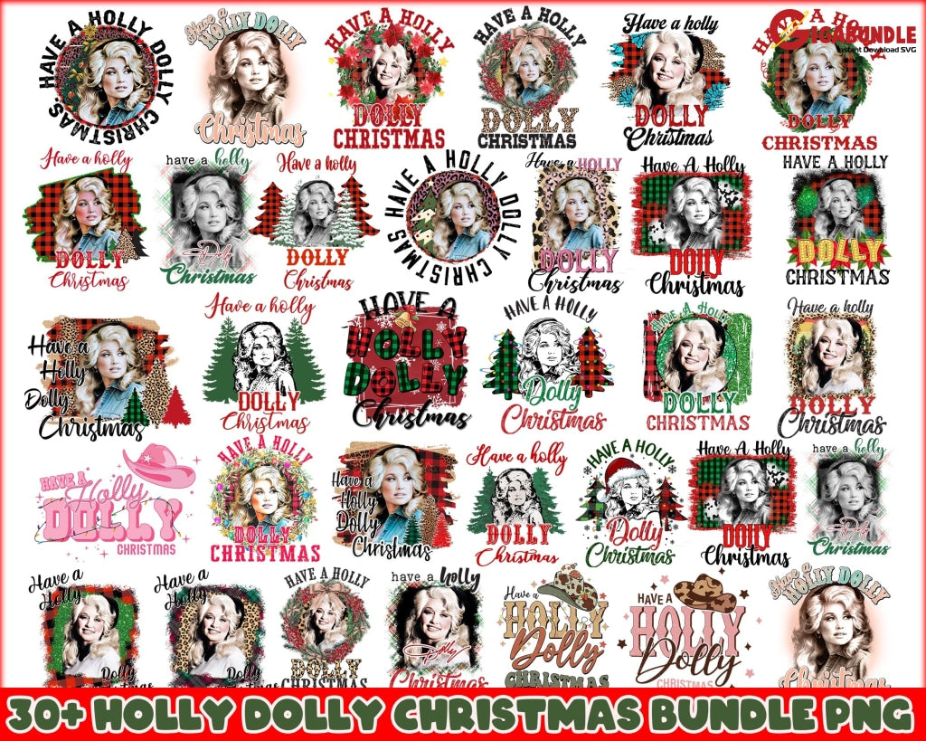 Christmas Holly Dolly Png Bundle Have A Country Music Lover Vintage Digital Download