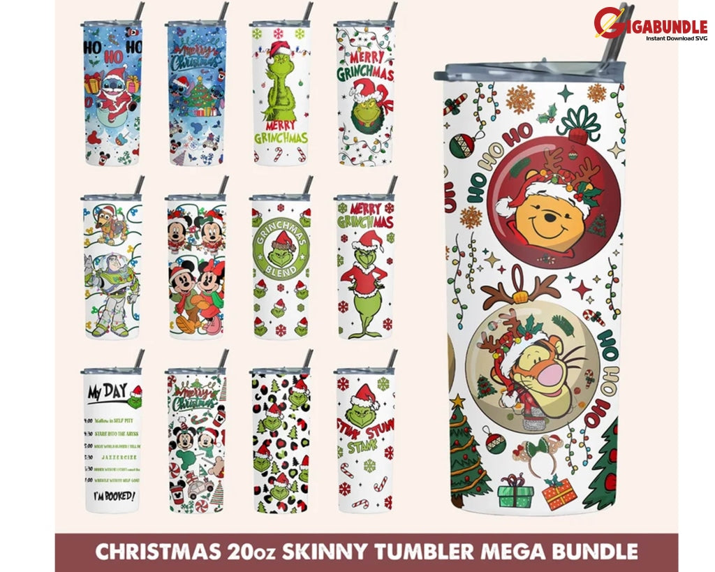 Christmas Tumbler Bundle 20Oz Skinny Straight Wrap Png Digital Download