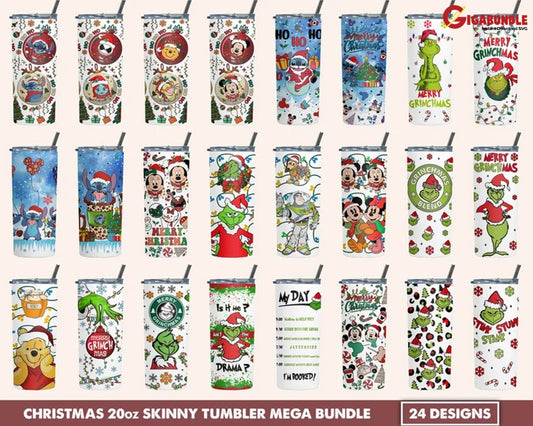 Christmas Tumbler Bundle 20Oz Skinny Straight Wrap Png Digital Download