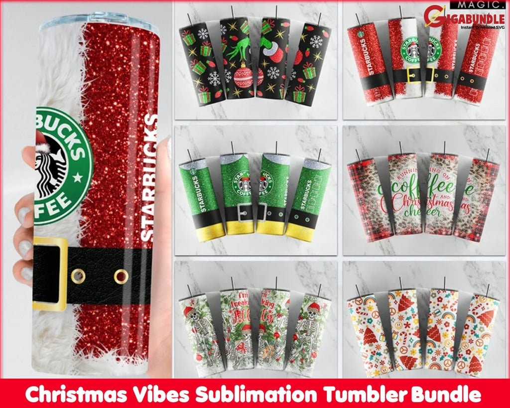 Christmas Tumbler Png Bundle Merry 20Oz Skinny Sublimation Designs