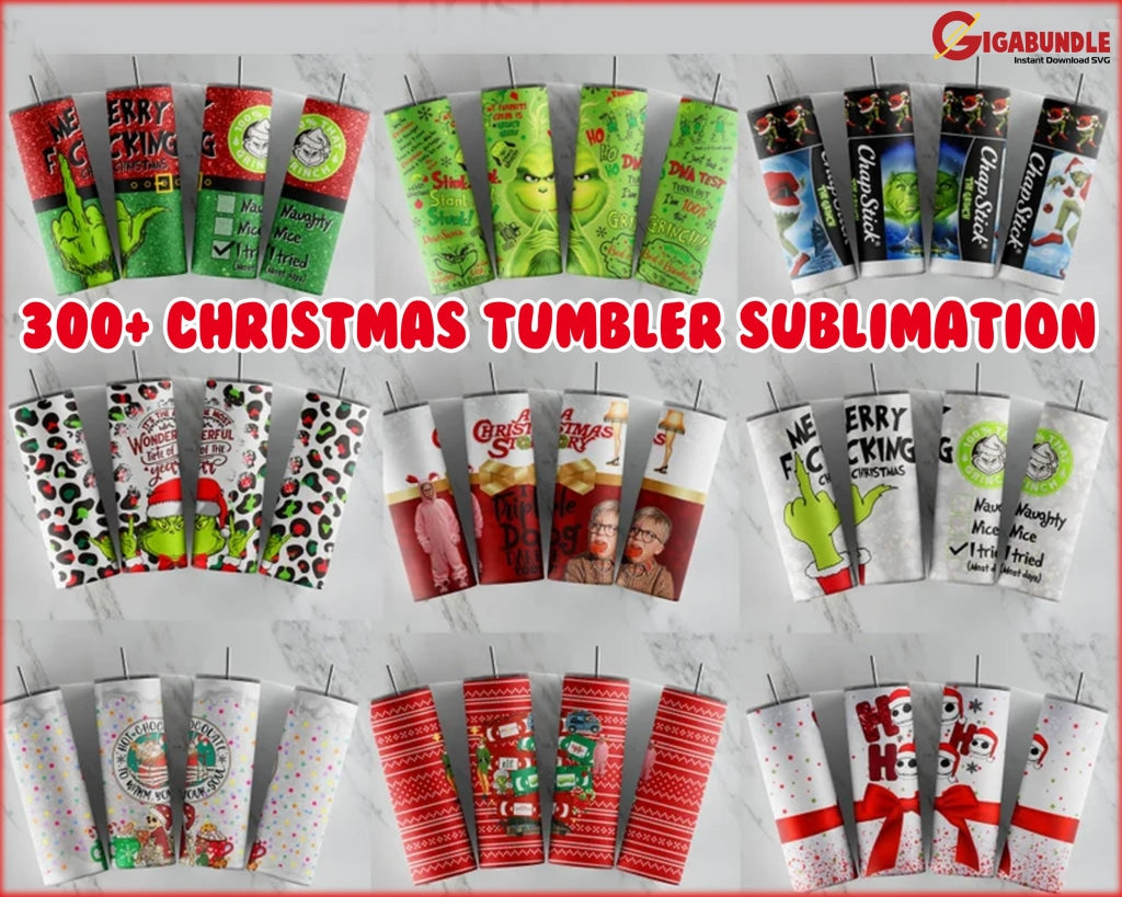 Christmas Tumbler Sublimation Designs | 20Oz Skinny Bundle Wrap Cartoon Funny Design Png Digital
