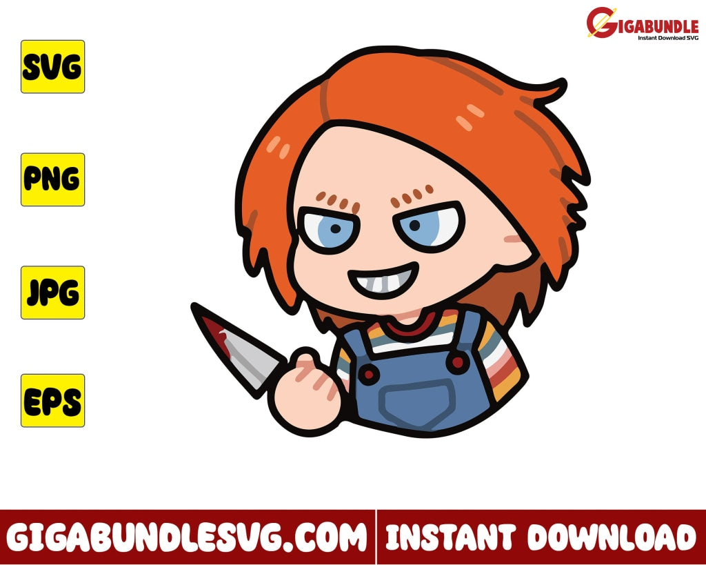 Chucky Svg Chibi Horror Character Halloween - Instant Download