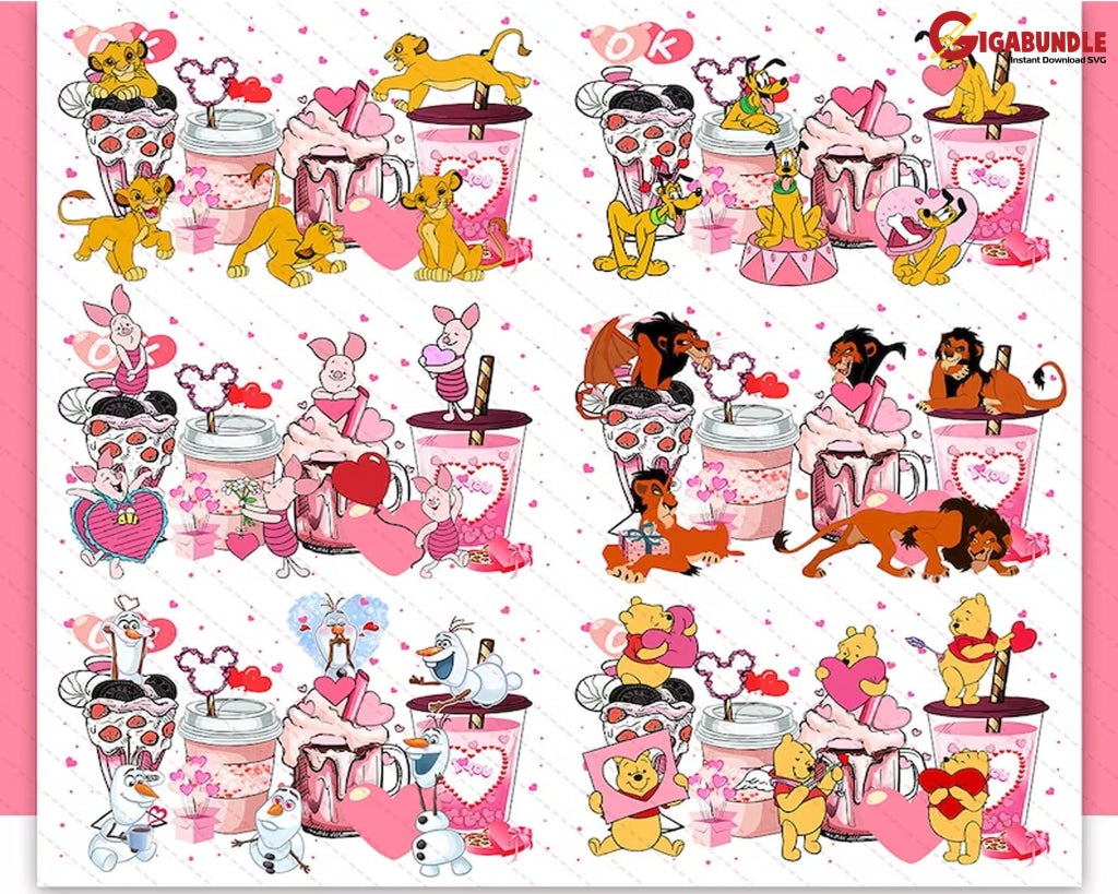 Coffee Drink Valentines Day Png 20 File Bundle Cartoon Character Design Png Pink