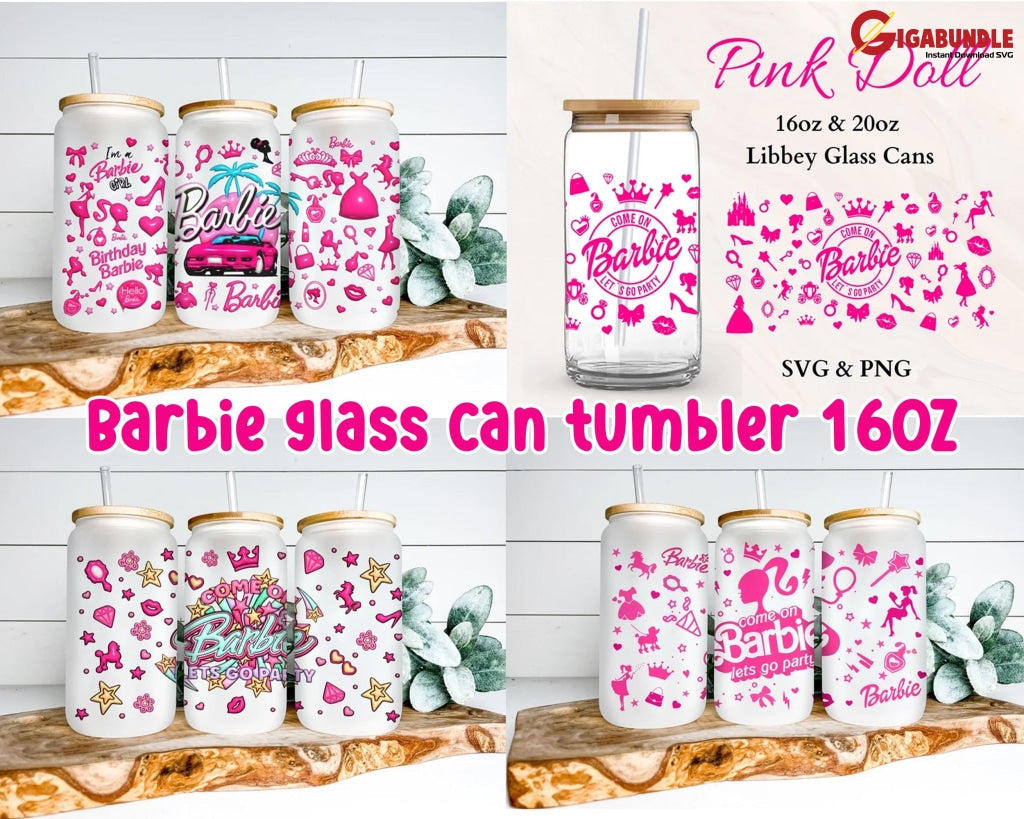 Come On Barbie Lets Go Party Inflated 16Oz Libbey Glass Can Wrap