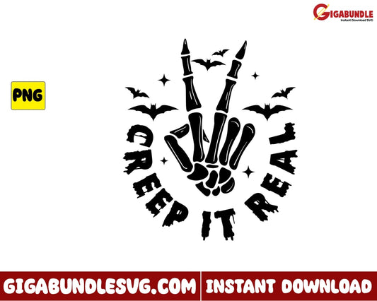 Creep It Real Png Bat Skeleton Retro Halloween - Instant Download