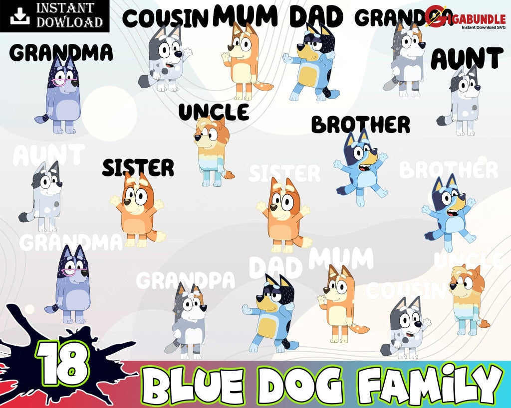 Cute Blue Dog Family Png Bundle Matching Shirts Dad Mum Shirt Mom Instant Download