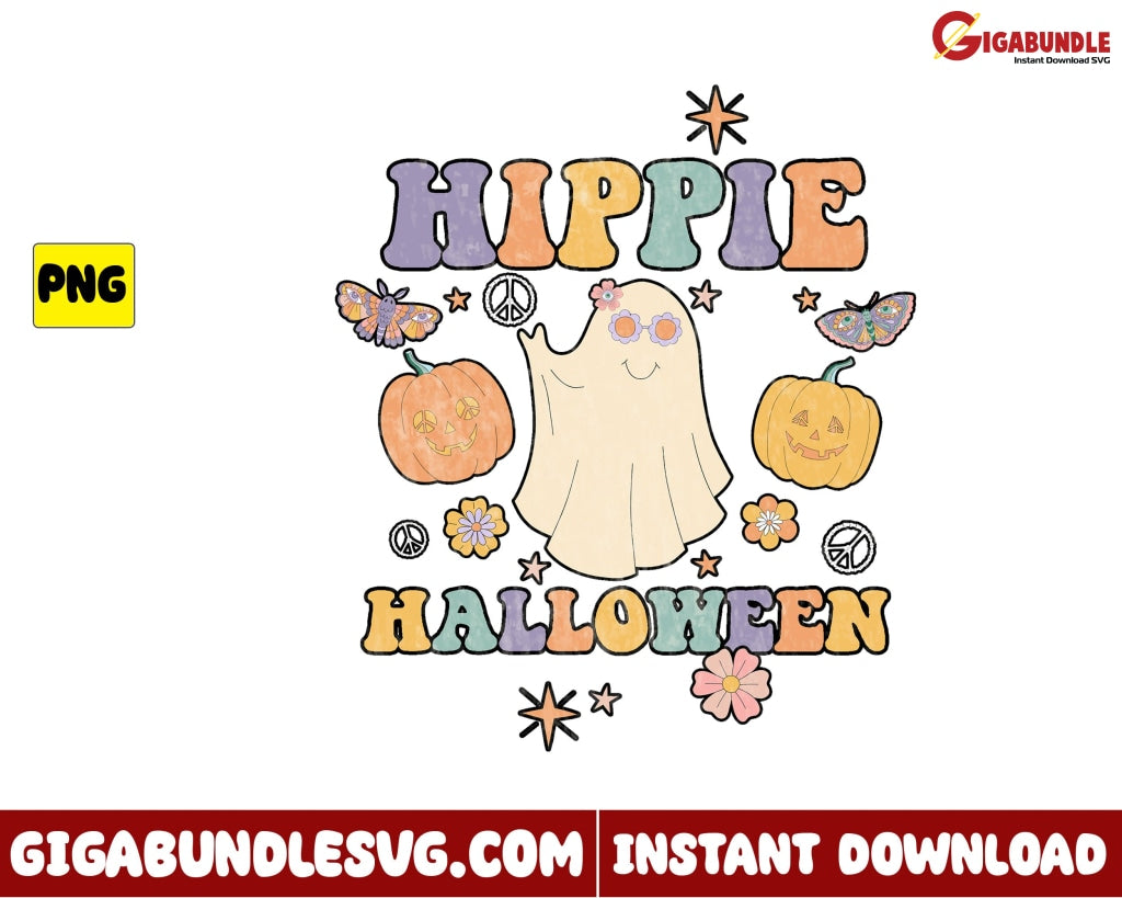 Cute Ghost Png Hippie Halloween Retro - Instant Download