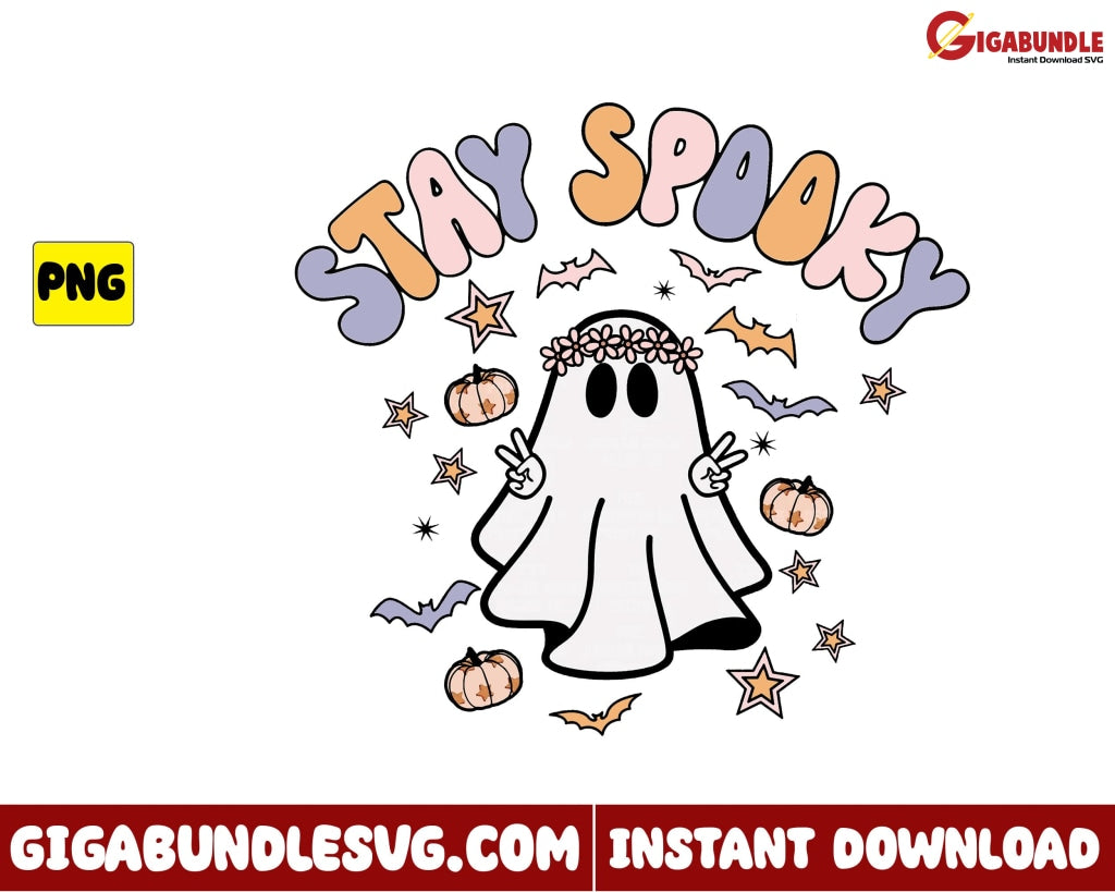 Cute Ghost Png Stay Spook Flower Retro Halloween - Instant Download