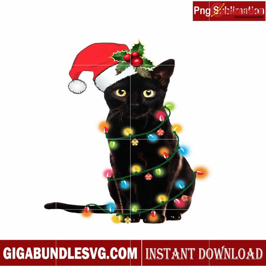 Black Cat Merry Christmas PNG