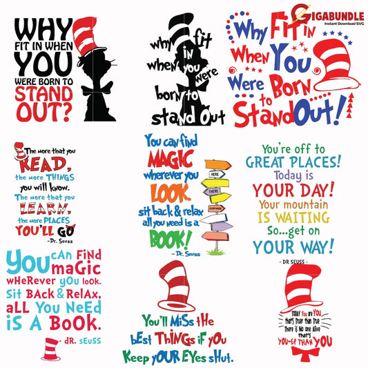 Dr Seuss Bundle Svg Dr Quotes Png Dxf Eps