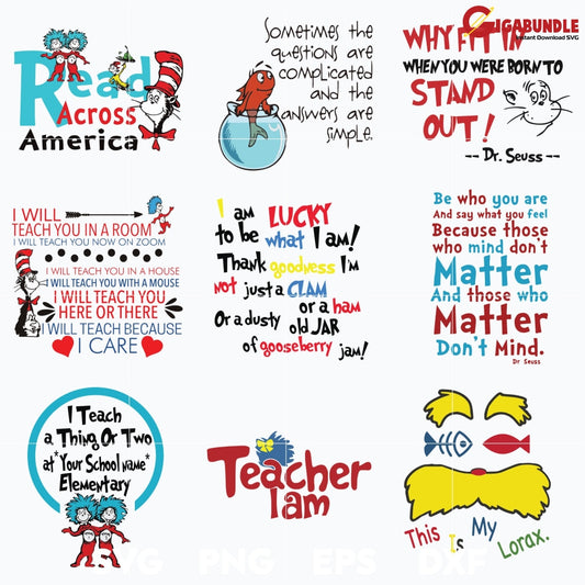 Dr Seuss Bundle Svg Dr Quotes Png Dxf Eps