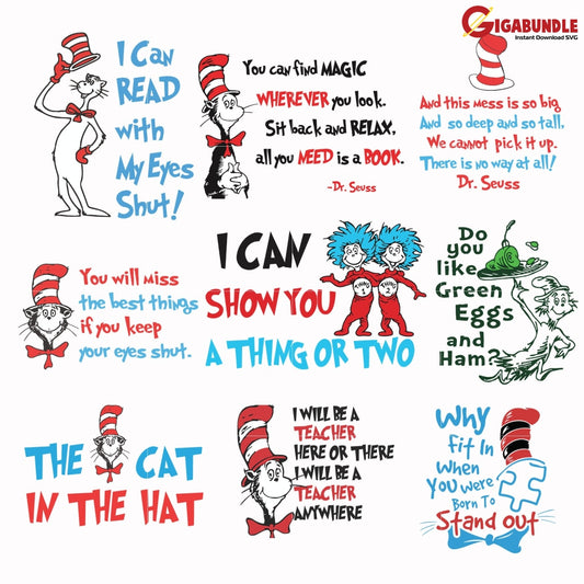 Dr Seuss Bundle Svg Dr Quotes Png Dxf Eps