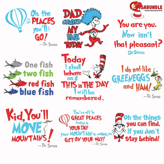 Dr Seuss Bundle Svg Dr Things One Two Quotes Png Dxf Eps