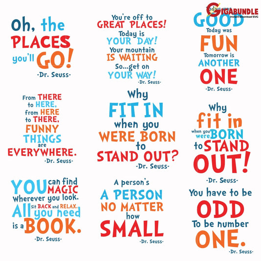 Dr Seuss Bundle Svg Dr Things One Two Quotes Png Dxf Eps