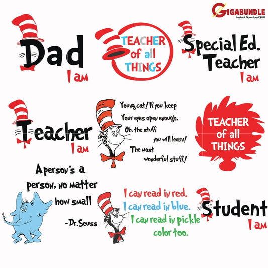 Dr Seuss Bundle Svg Dr Things One Two Quotes Png Dxf Eps