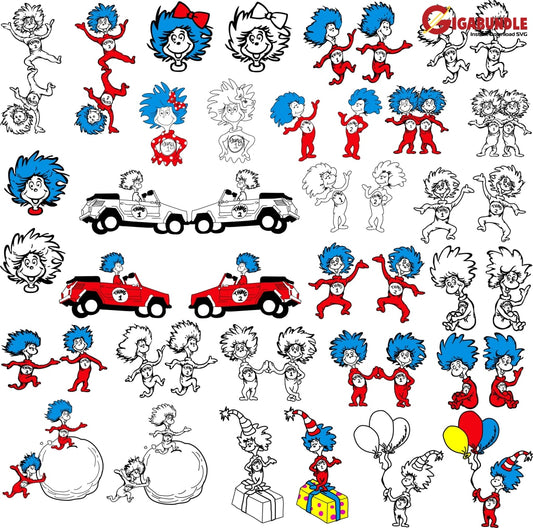 Dr Seuss Bundle Svg Dr Things One Two Quotes Png Dxf Eps